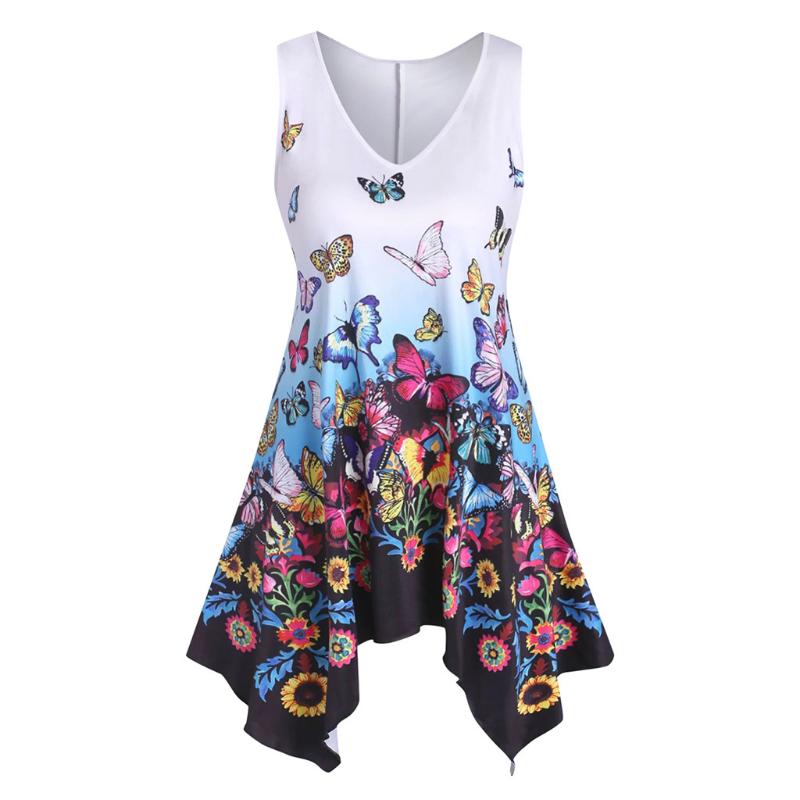 

Butterfly Print Tank Top Women Vest Sleeveless V Neck Vintage Gradient Tank Top Camiseta Mujer Tirantes Plus Size Tops For Women, Purple