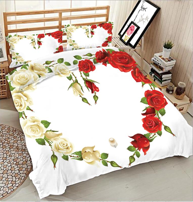 

Queen Sheet Set with Duvet Cover 3D Bedding Set  Full Bed Sheet Duvet Cover Pillowcase Bed Love Ring Decorate