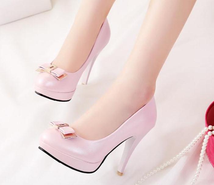 

2019 Women's shoes in Spring and Autumn with New style High heel fine heel round head bowknot waterproof table@2152, White