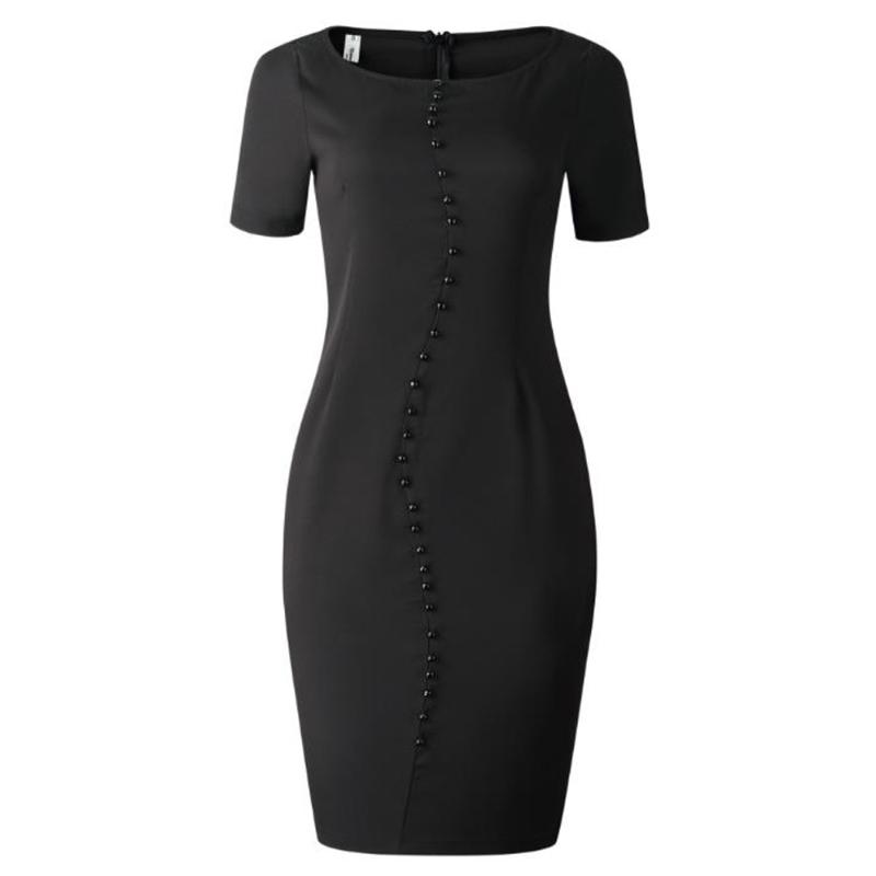 

Office Lady Short Sleeve Pencil Work Dress Black Plus Size Slim Buttons Bodycon Dresses Vintage Elegant Party Dress Vestidos, Pencil dress