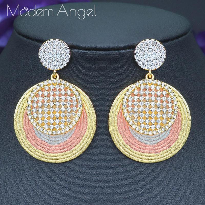 

Dangle & Chandelier ModemAngel Round Shape Full Mirco Paved Micro Zirconia Women Bridal Dress Wedding Everyday Drop Earring Fashion Jewelry