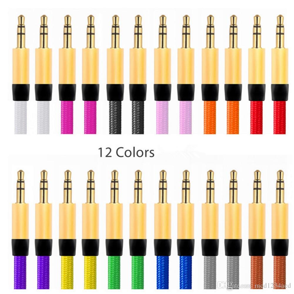 

Fabric Braided flat Car Aux audio Cable Extended Auxiliary Cables for Samsung Android phone pc mp3
