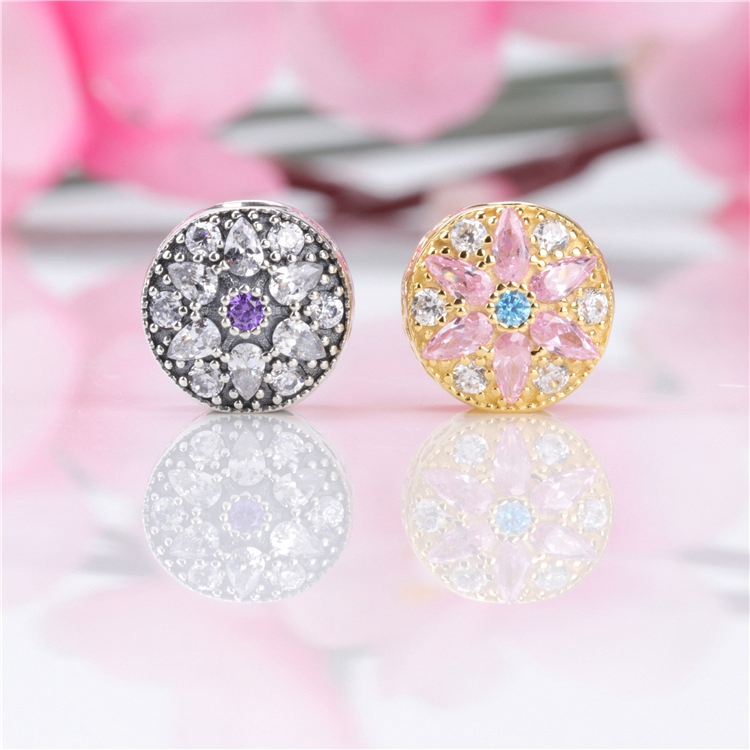 

Gorgeous Charm Beads for Pandora 100% 925 Sterling Silver Plated 18K Gold CZ Diamond DIY Bracelet Beads with Original Box Holiday Gift