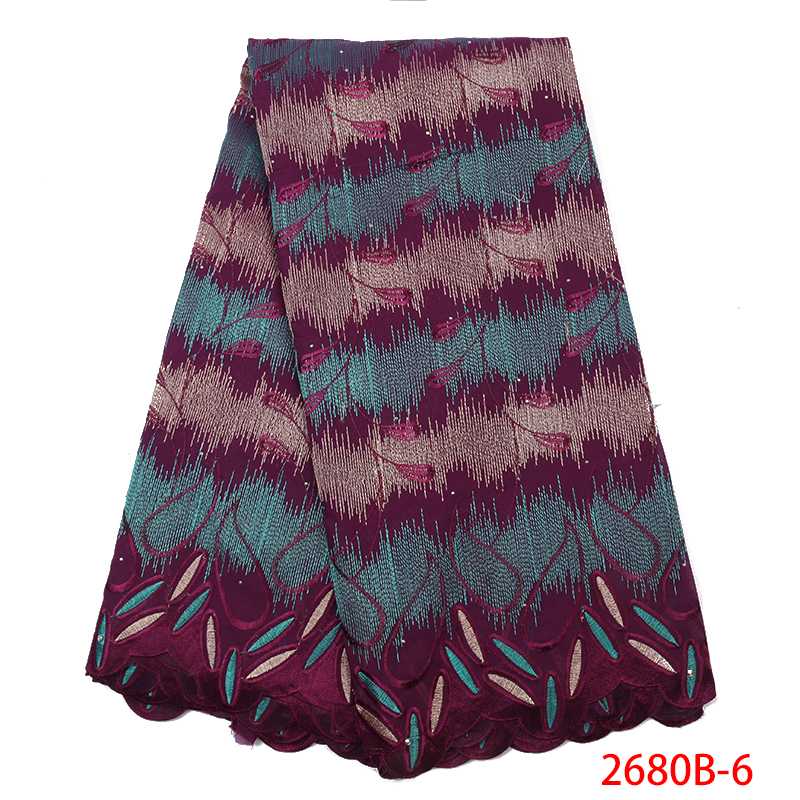 

High Quality Swiss Voile Laces in Switzerland Latest African Dry Cotton Lace Fabric Nigerian Fabric Laces with Stones KS2680B-6