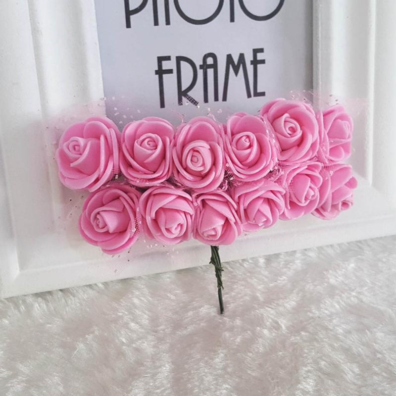 

144pcs Artificial Mini Rose Flower With Yarn PE Foam Rose With Stem Home Decoration Wedding Flower Wall Bouquet DIY Decoration, Red