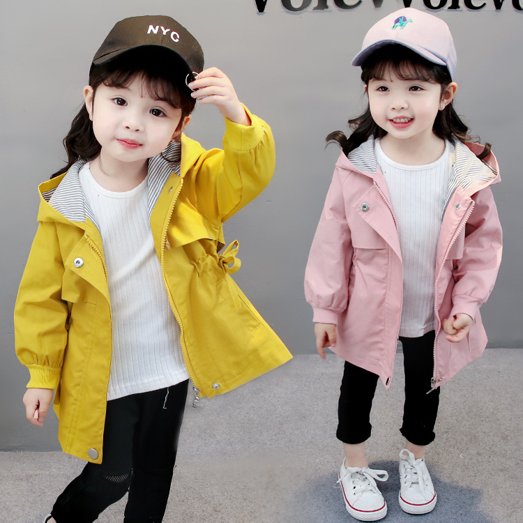 

Children Loose Wind Coat Jackets Autumn Winter Boys Girls Fashion Korean Style Hoodie Collect Waist Long Coats Cotton