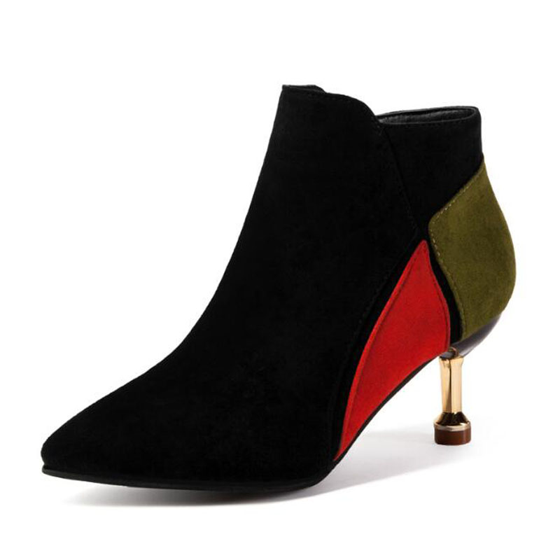 

2020 winter new comfortable wild high-heeled ankle boots fashion pointed women's boots plus velvet warm women shoes, Green