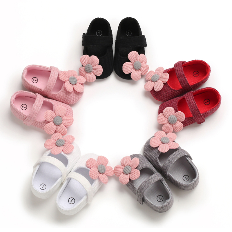 

Newborn Baby Girls First Walkers Shoes Cotton Cloth Cute Flower Ballet Flat Mary Jane Shoes Sneaker Crib Princess Shoe, Black