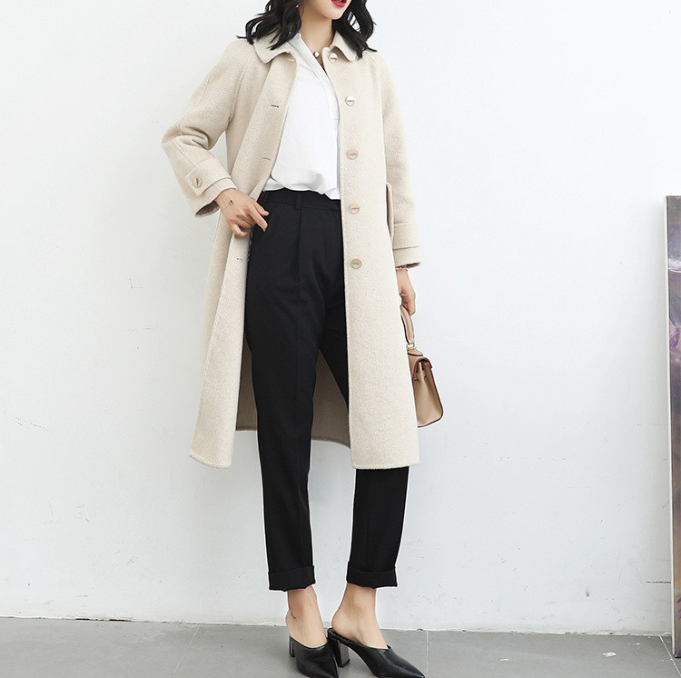 

Coat Female 2019 Spring Woolen Coat Female Medium Length Alpaca Outerwear Women' Clothing Slim New, Beige