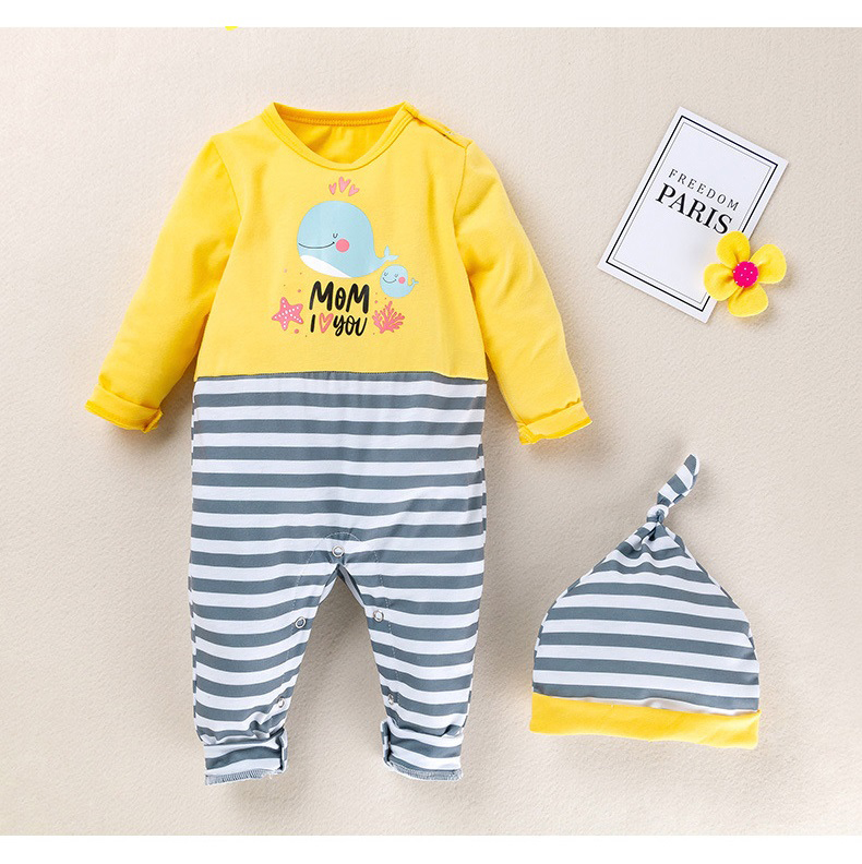 

2020 New ins Hot Sale Baby Long Sleeve Printed Jumpsuits 0-24 Month Newborn Infant Cartoon Designer Rompers Cotton Romper +Hat=2PCS/Set, Pink