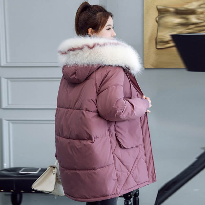 

2020 Warm Thicken Women Winter Jacket Hooded With Fur Collar Casual Loose Long Parka Female Outwear Korean Style Ladies Coat, Beige