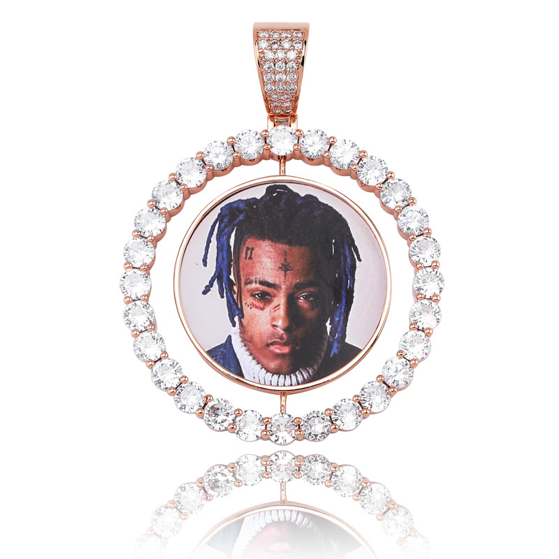 Luxury Zircon Men Women Necklaces Customized Photo Memory Pendant Jewelry Fashion 18K Gold Plated Spin Circle Hip Hop Designer Necklace