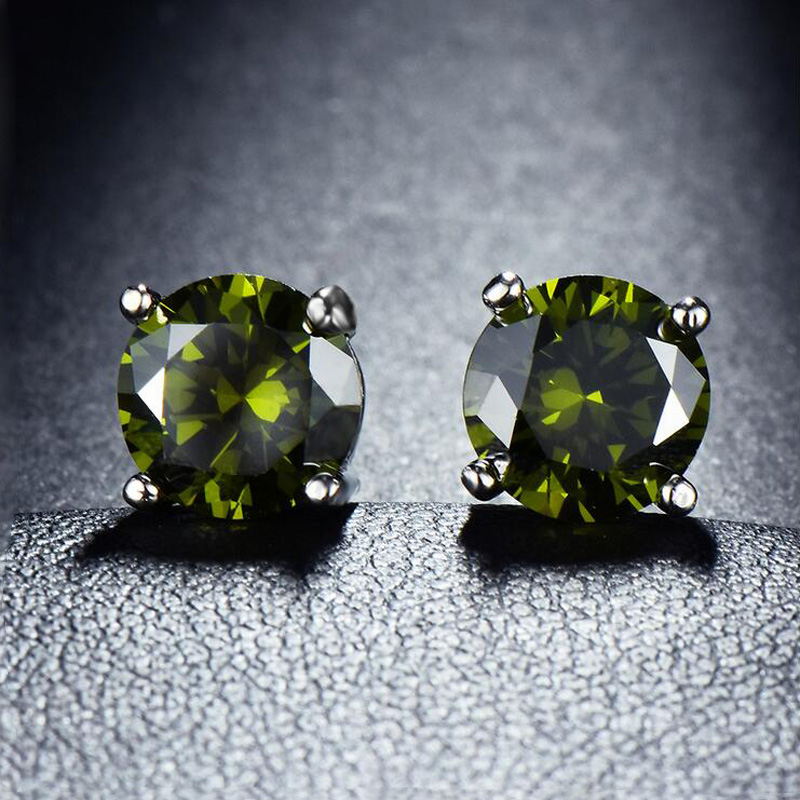 

12 Pairs Luckyshine Brand New Round Peridot Zircon Crystal Gems Earrings Stud Silver Plated Fashion Vintage European Jewelry Unisex 8mm