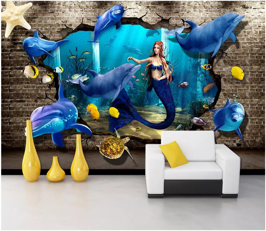 

WDBH 3d wallpaper custom photo Underwater world dolphin sea turtle background living room home decor 3d wall murals wallpaper for walls 3 d, Non-woven wallpaper