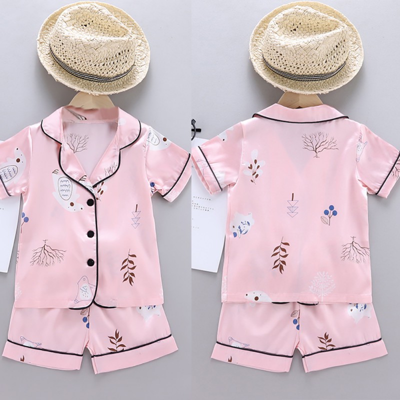 

New Summer Girl Pajamas Summer Short Sleeve Children's Set Girl Sleepwear Sets Cartoon Bear Cotton Pajamas Suit, As pic
