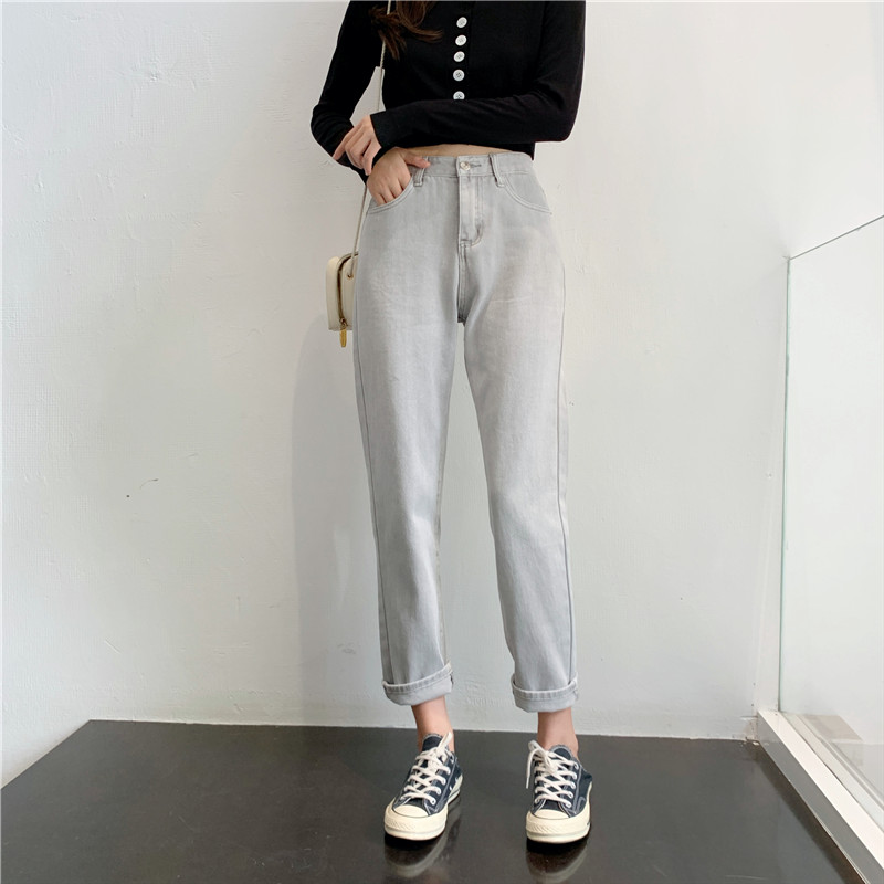 

autumn Jeans for Women cotton khaki High Waist Harem Mom Jeans spring new grey women Straight denim pants