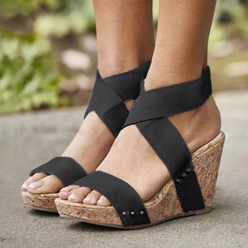 

Women's New Sandals Wedge Heel Waterproof Platform Shoes Elastic Band Comfortable Casual Female Fashion Sexy Party Grils Sandals, Beige