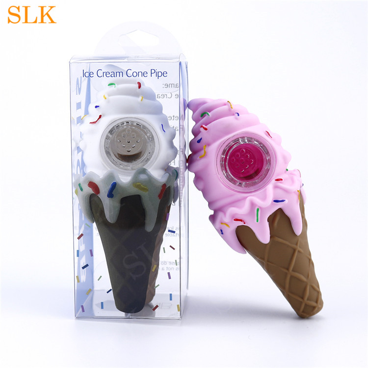 

Wholesale Ice Cream Shape Silicone Tobacco Pipes With Glass Bowl Smoking Accessories Exquisite Dabs Bong Smoking Pipe Free Shipping