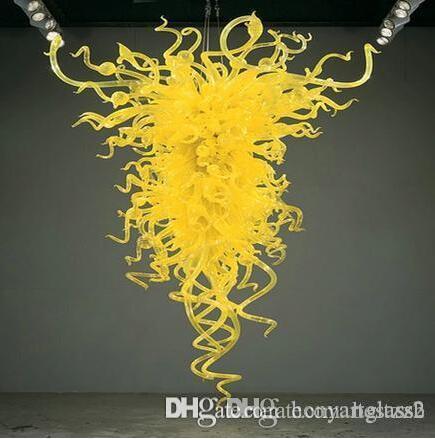 

100% Mouth Blown Borosilicate China Supplier Hotel Hanging Decorative Style Yellow Color Hand Blown Glass Chandelier Light