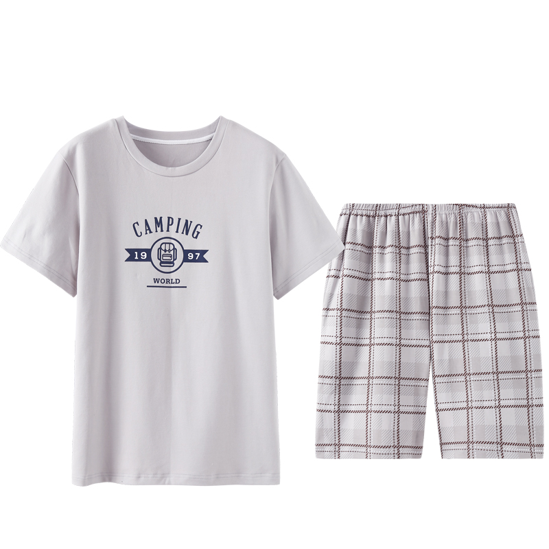 

2020 Crew Neck Smart Casual Pajamas Men Homesuit Homeclothes Fashion Style Short Sleeve Short Pants Sleepwear Plaid Printing, 9128