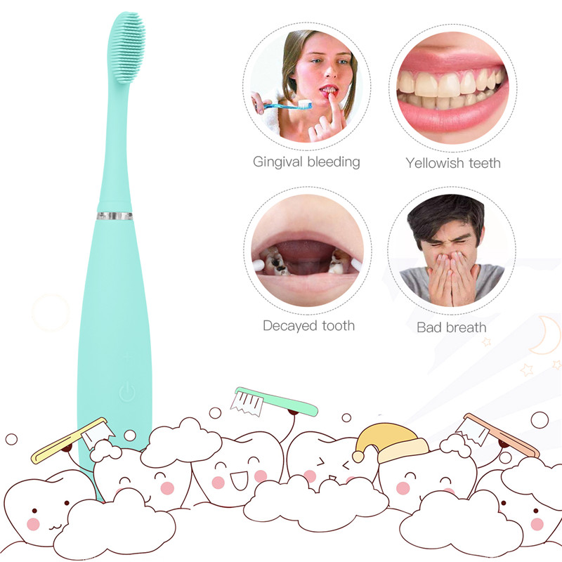 USB Rechargeable Sonic Silicone Toothbrush Dental Deep Clean Oral Brushes Soft Gum Massage Waterproof Electric Teethbrush