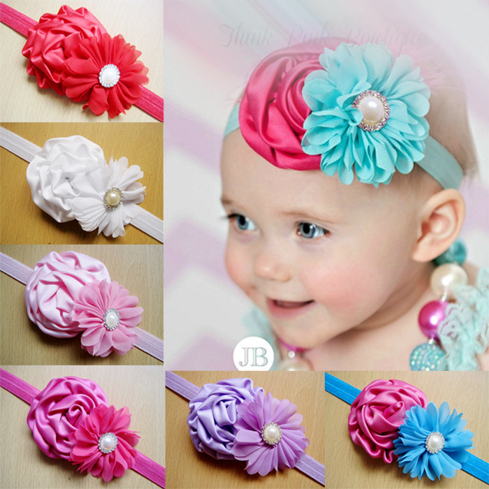 

Baby Girl Big Rose Flower Headbands Kids Princess Headwrap Tulle Elastic Ornaments Hairband Children Hair Accessories Free shipping, Mixed color