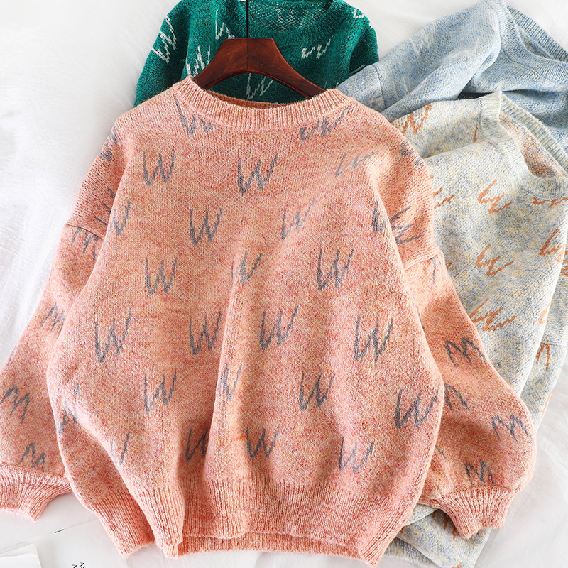 

2019 new fashion women's Letter printed loose knit sweater christmas sweater winter women, Blue