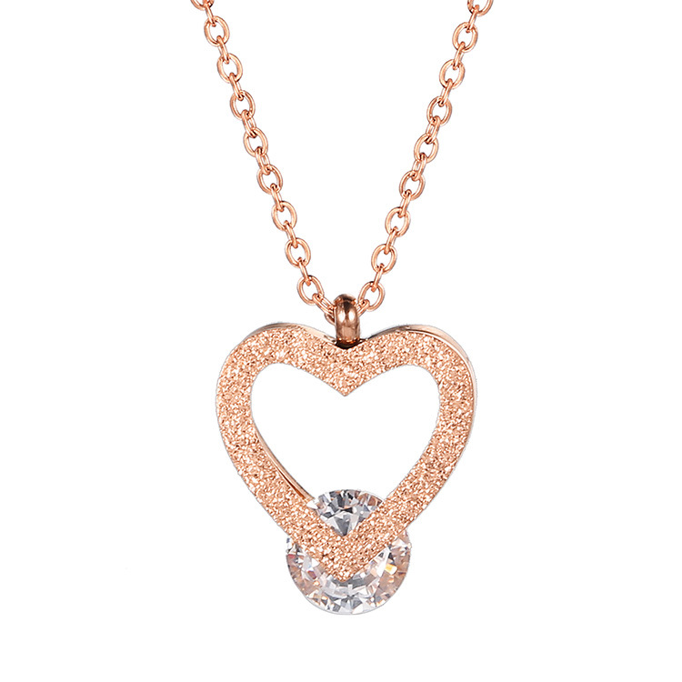Popular Design Fancy Handmade Rose Gold Plated Heart Diamond Pendant Necklace Women Gift Jewelry-image-490668871