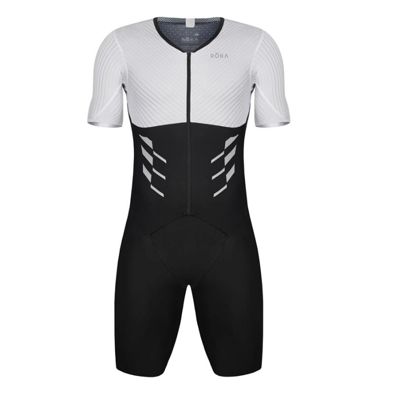 

ROKA summer mens cycling skinsuit trisuit triathlon cycling jersey ciclismo swimming running MTB bike clothing non-slip webbing, White