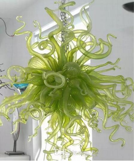 100% Hand Blown Glass Shade Green Chandelier Style Modern Home Decorative Art Pendant Lighting Fixture Crystal Lamp in Dubai-image-525075660