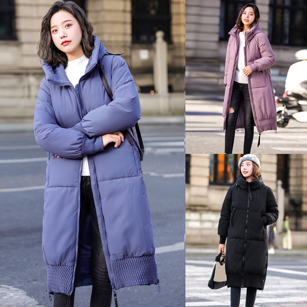 

3 Colors 2019 Winter Jacket Women Coat Hooded Outwear Women Fashion Outerwear Long Cotton-padded Jackets Pocket Hooded Coats, Black