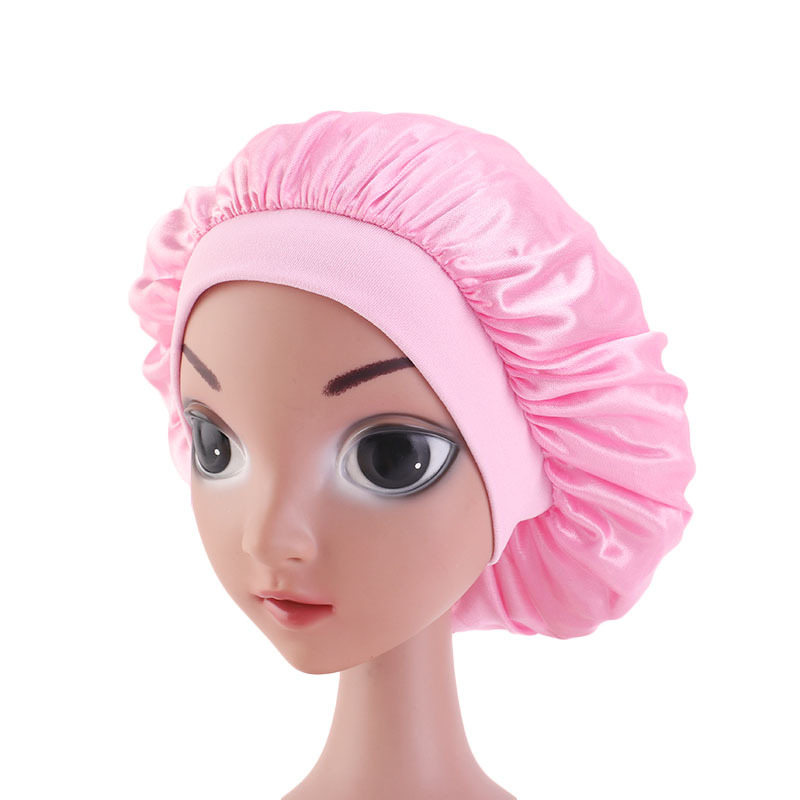 

new Adjust Solid Satin Bonnet Hair Styling Cap Long Hair Care Kids Child Night Sleep Hat Silk Head Wrap Shower Cap Hair Styling Tool tbtyj, Blue;gray