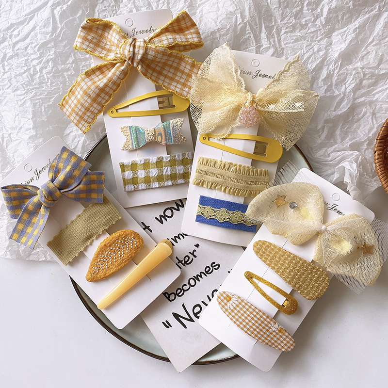 

Korean sweet hairpins bow children hairpin cute yellow group girl hair bands combination hair accessories set scrunchie, A4