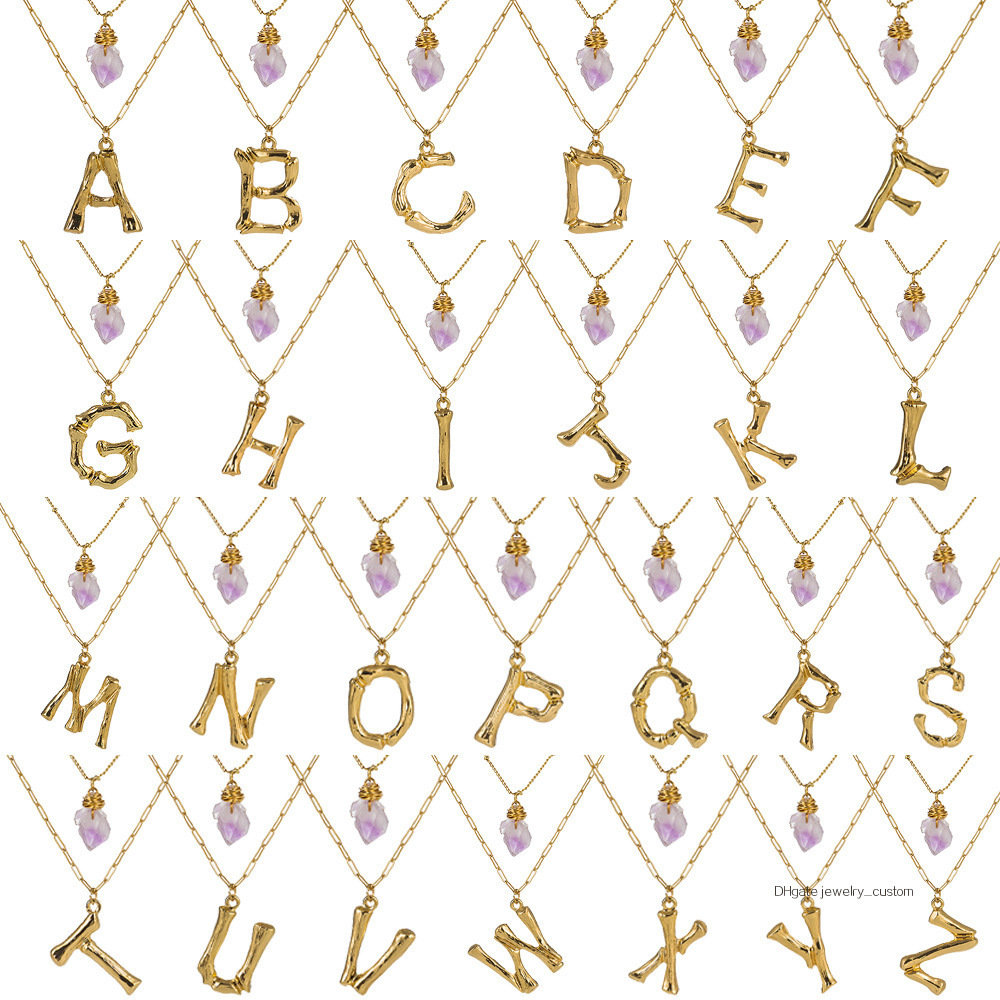 

2019 Ornaments 26 English Letter Pendeloque Cut Grey Violet Natural Stone Multilayer Necklace