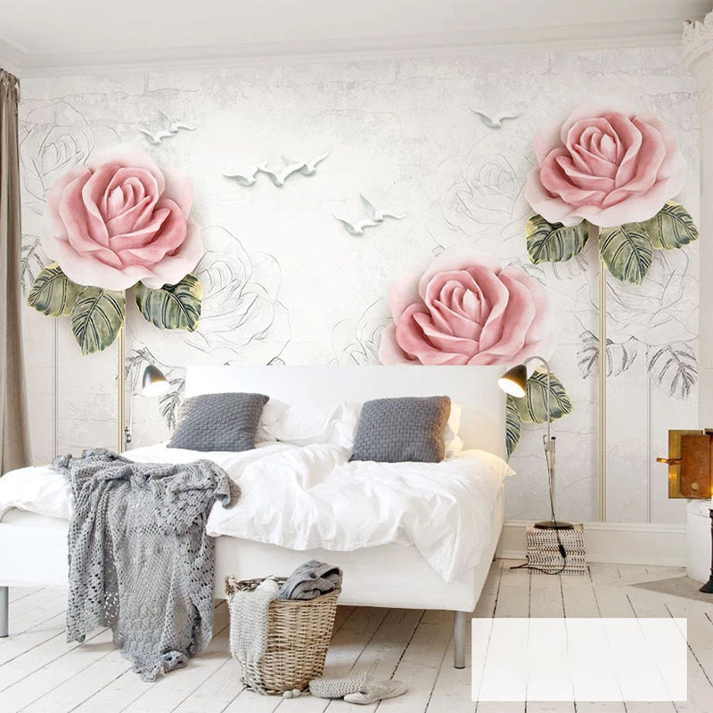 

Custom Self-Adhesive Wallpaper 3D Stereo Releif Rose Flowers Photo Wall Murals Living Room TV Bedroom Romantic Background Fresco, As pic