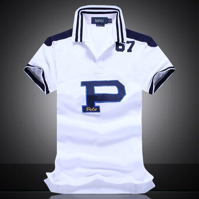

US size summer hot sale short sleeve men's polos breathable cotton shirt embroidery pattern drop shipping, White