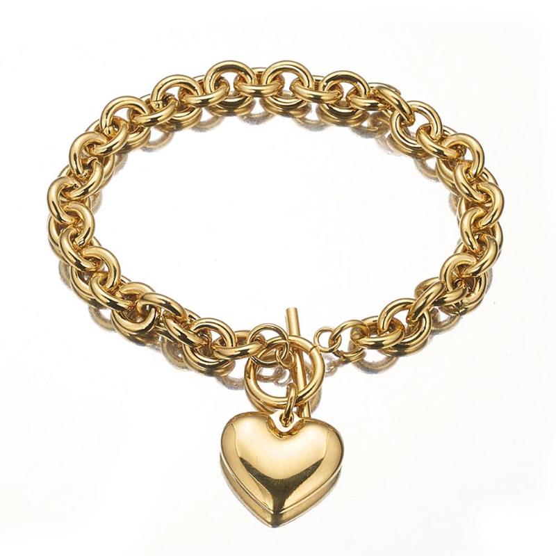 

Wholesale Or Retail Charming 316L Stainless Steel Silver Color/Gold Rolo Oval Link Chain With Solid Heart Mens/Womens Bracelet