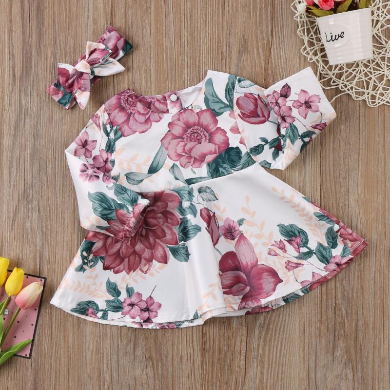 

Baby Girl Dress 0-24M Newborn Baby Girls Long Sleeve Floral Dresses 2PCS Outfit Clothes 2020, As pic