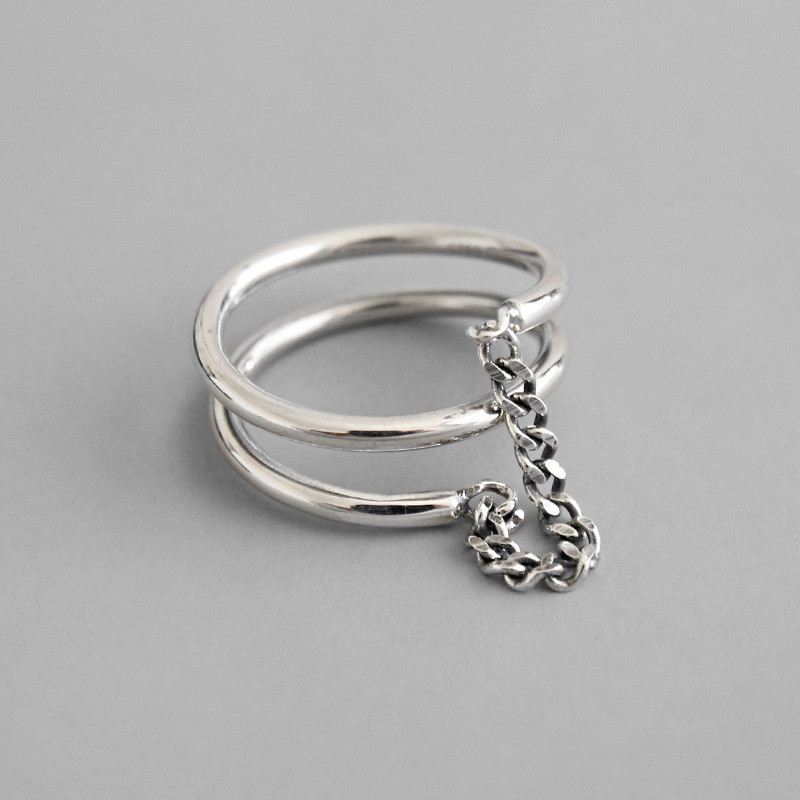 

New Chic 925 Sterling Silver Multilayer Cross Chain Link Rings For Women Vintage Statement Silver Ring 13/17 Size