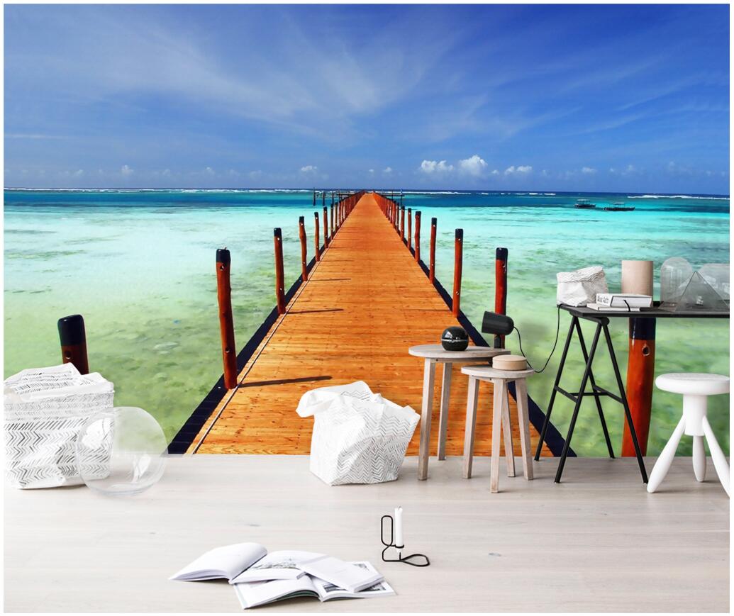 

WDBH 3d wallpaper custom photo Maldives wooden bridge seaside scenery home decor living room 3d wall murals wallpaper for walls 3 d, Non-woven wallpaper