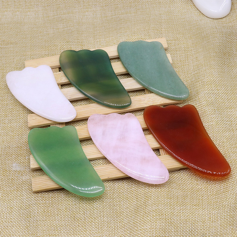 

Natural Jade Guasha Stone Scraping Board Rose Quartz Agate Acupoint Facial Eye Care Massager