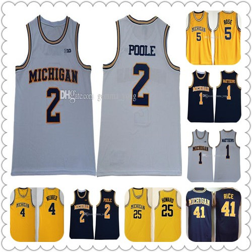 

Michigan Wolverines College Basketball Men 1 Charles Matthews 2 Jorda Poole 5 Jalen Rose 4 Chris Webber 25 Juwan Howard 41 Glen Rice Jerseys, 1-yellow