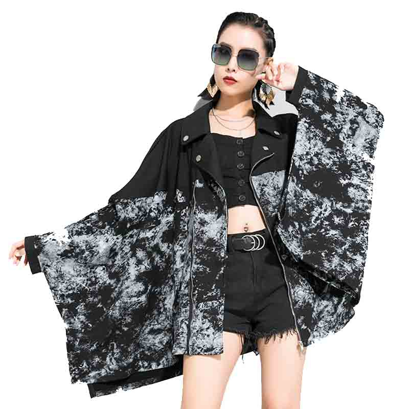 

QING MO Black Women Spring Coat 2020 New Fashion Women Plus Size Bat Sleeves Coat Female Irregular ZQY3025