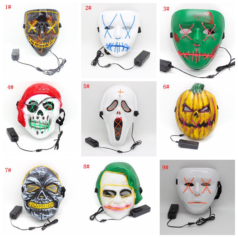

Halloween Mask Glow In Dark LED Light Up Face Mask Scary Skull Masquerade Mask Funny Masks Festival Cosplay Costume Supplies Gift VT0381