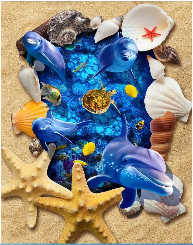 

3d pvc flooring custom photo Ocean World Dolphin 3D stereo painting floor home decor living room wallpaper for walls 3 d
