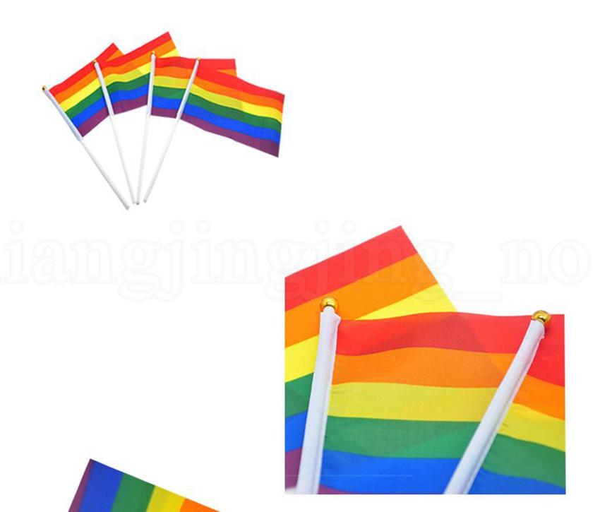 

21*14cm Rainbow Flags Small Hand Held Flag Mini Gay Pride LGBT Flags Rainbow waving handhold flag KKA6910