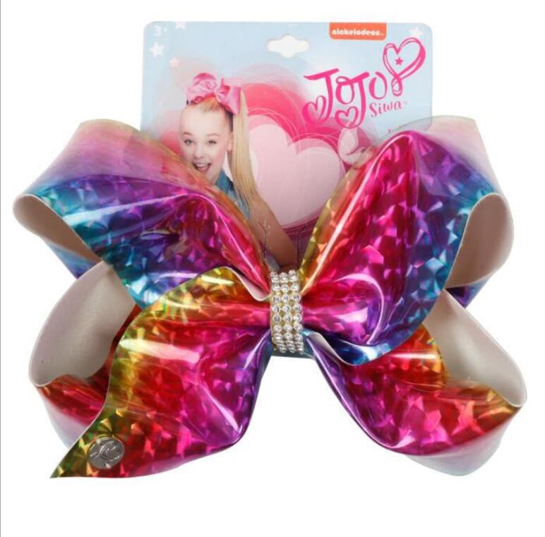 

JOJO SIWA Hair bow Cute Hair Bow for Baby Toddlers Girls Laser leather rainbow with diamond hair accessories