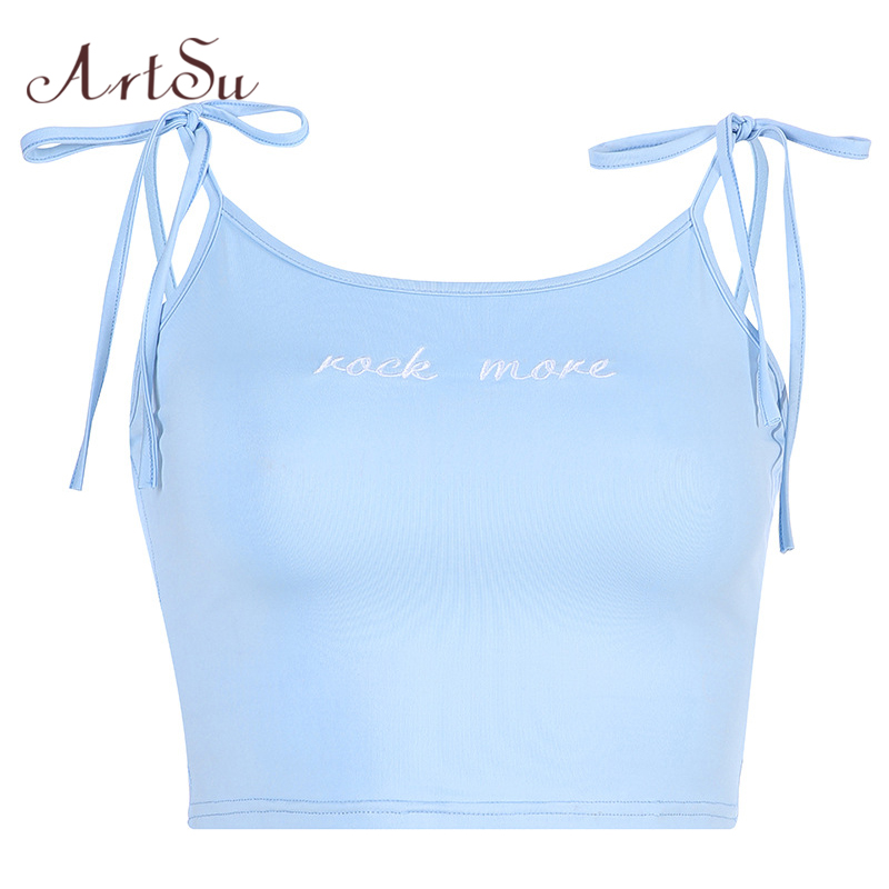 

Summer 2020 Letter Embroidery Lace Up Pink Crop Top Mujer Sexy Kawaii Blue Neon Green Top Cute Camis Cami ASVE20537