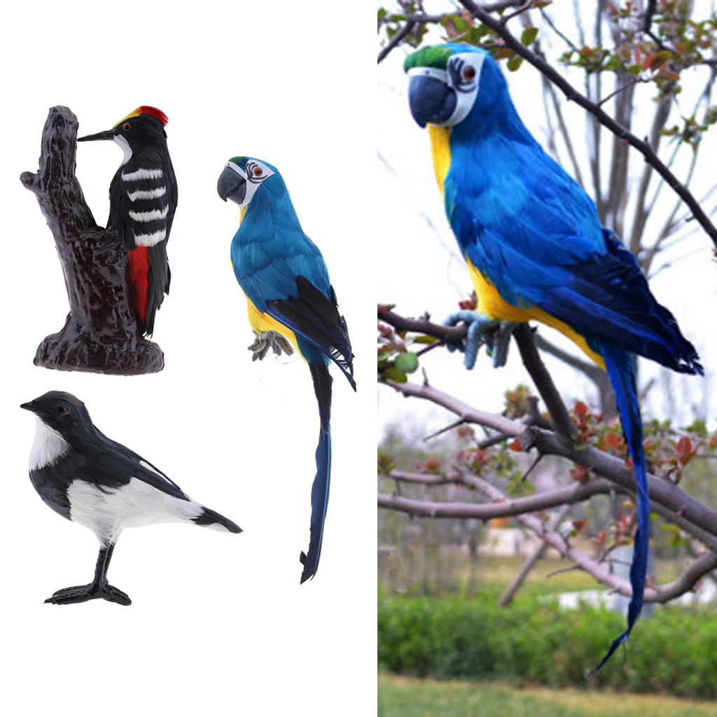 

3x lifelike shrike+woodpecke+pecker bird sculpture garden home outdoor decor