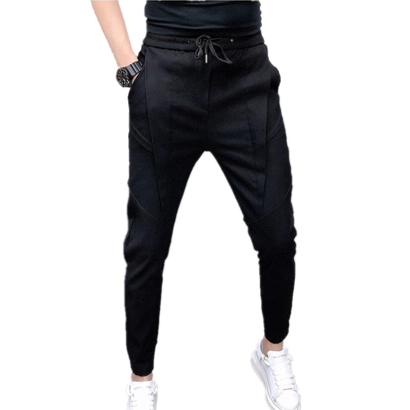 

Fashion Mens Casual Pants Black Blue Summer Ankle Length Pants Men Sizes 28-36 Teen drawstring trousers